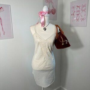 Vintage 90s Victoria's Secret Gold‎ Label Off White Mini Slip Dress Womens M